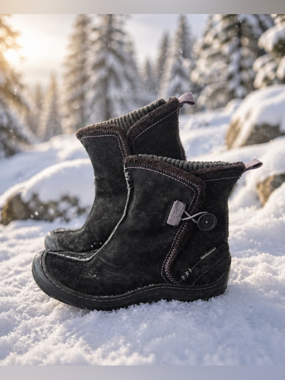 CLARKS PRIVO WATERPROOF Black Suede Leather Ankle Boots with Button Detail 7.5